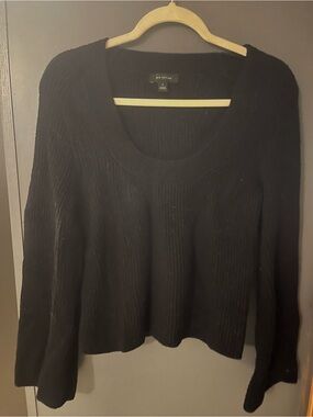 Ann Taylor Black Ribbed Scoop Neck Pullover